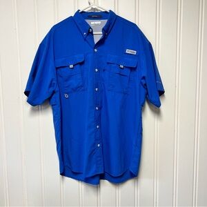 Columbia PFG Bahama Fishing Shirt Blue Omni-Shade Vented Short Sleeve Men’s L